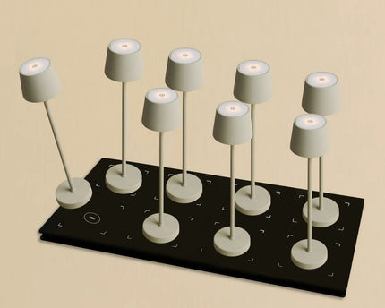 Combi Set Professional-8 X Vondel Mini Shadow Gray Oplaadbare tafellampen & 1 x Central Station Draadloos oplaadstation met Q1-Technology-Perfect voor restaurants, gastvrijheid en hotels