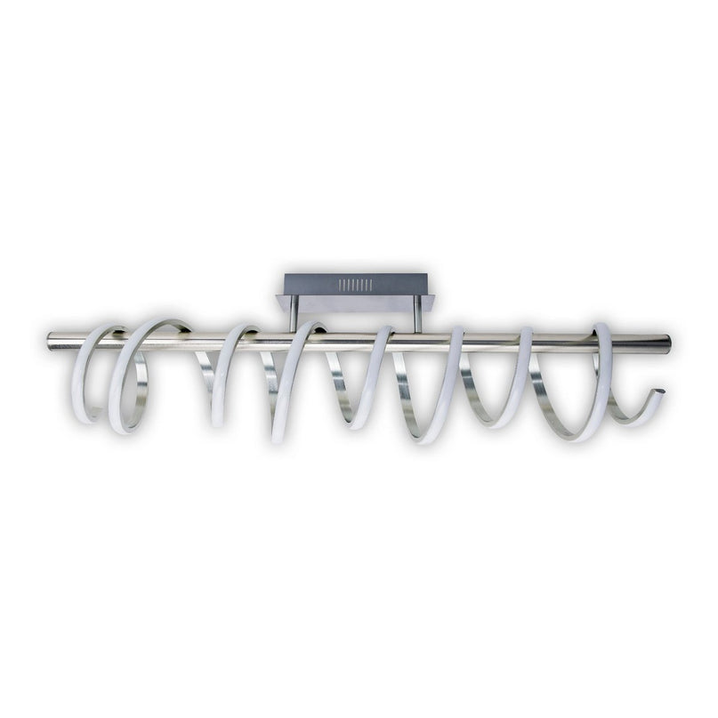 LED -plafondlamp "Belleza", moderne metalen plafondlamp en plastic in nikkel mat en wit, met stevig gebouwd -in LED's, 100 cm lang. De ideale verlichting voor woonkamer, eetkamer of keuken.
