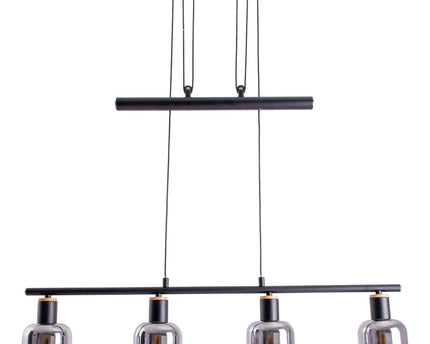 4 hanger lamp "fumoso", hanglamphoogte verstelbaar gemaakt van metaal en rookglas in zwart, met E14 -aansluiting, voor eetkamer, woonkamer, gang of kantoor, 78 x 10 cm