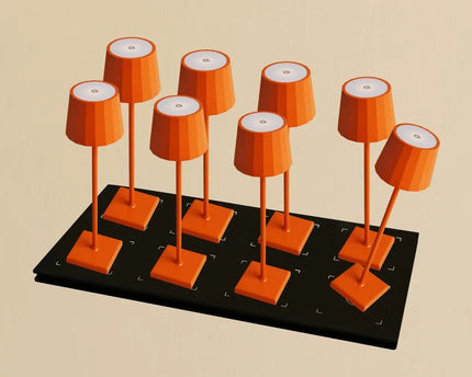 Combi Set Professional-8 x Wouter Blossom Orange Oplaadbare tafellampen & 1 x Central Station draadloos oplaadstation met Qi-Technology-Perfect voor restaurants, gastvrijheid en hotels