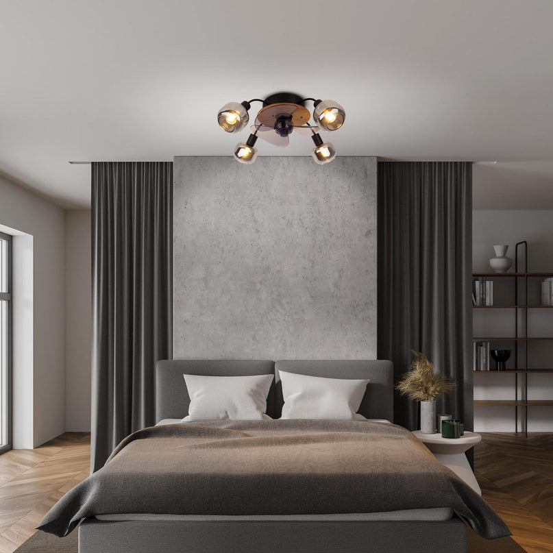 Plafondlamp inclusief ventilator "fumoso", in zwart, bruin en natuur, voor E27, Ø 51 cm
