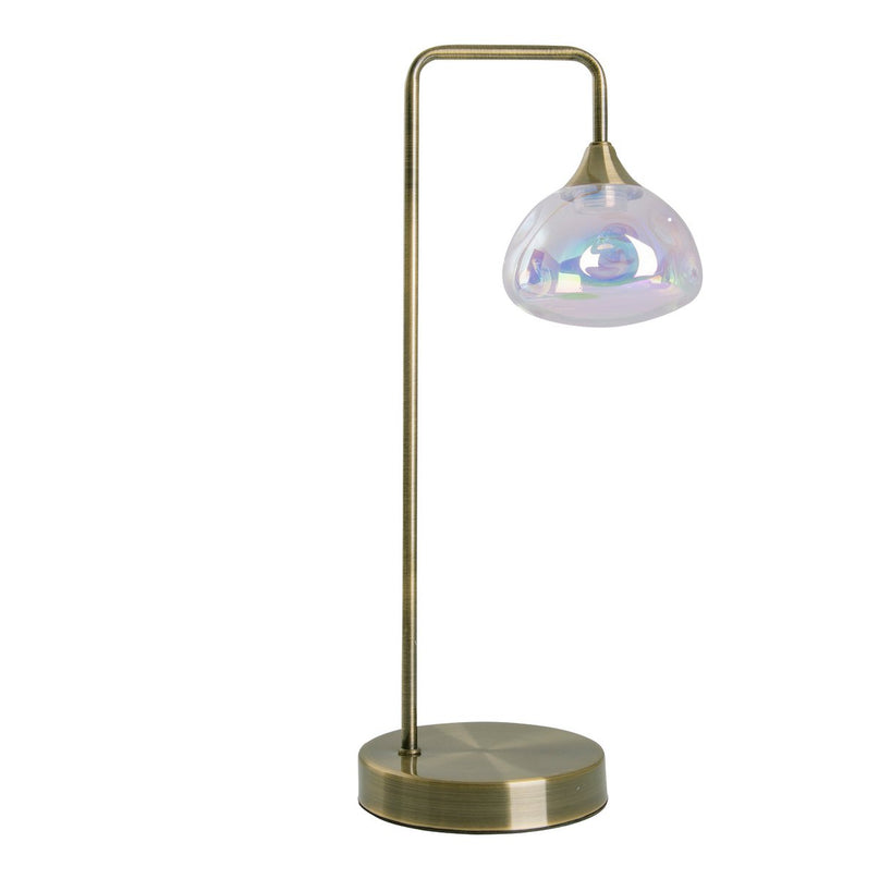 LED -tafellamp "Varna", tafellamp gemaakt van messing -gekleurd metaal en iriserend glas, stevig ingebouwd -in LED's, 45 cm hoog, stijlvolle verlichting voor woonkamer, eetkamer of gang