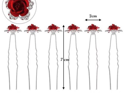 Romantische Red Rose Bruidshaarspelden-Een set van 8