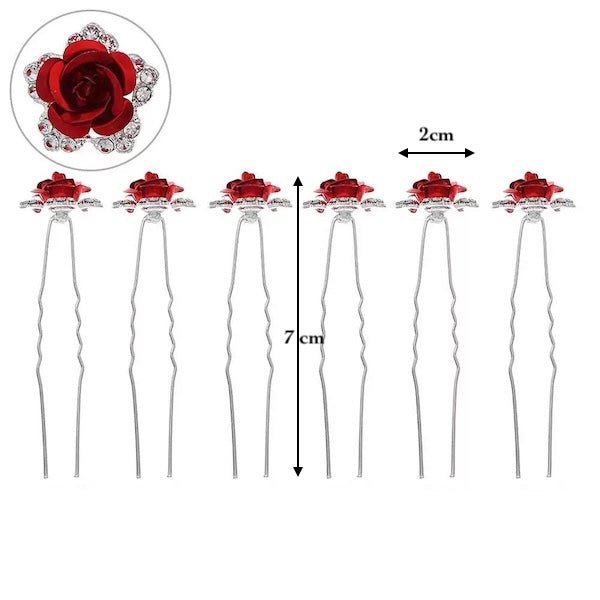 Romantische Red Rose Bruidshaarspelden-Een set van 8