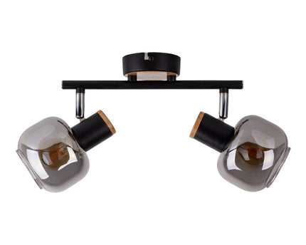 2 Spot plafondlamp "fumoso", metalen plafondlamp en rookglas in zwart en natuur, met E14 -aansluiting, voor eetkamer, woonkamer, gang of kantoor, 40 x 20 cm