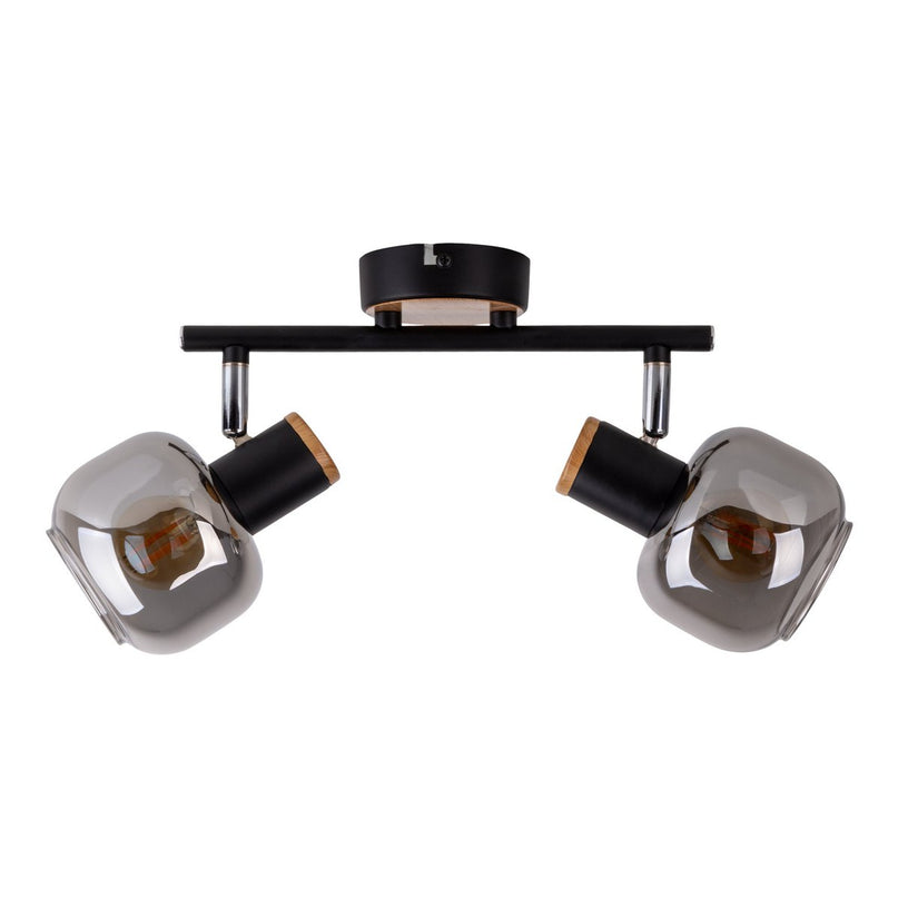 2 Spot plafondlamp "fumoso", metalen plafondlamp en rookglas in zwart en natuur, met E14 -aansluiting, voor eetkamer, woonkamer, gang of kantoor, 40 x 20 cm