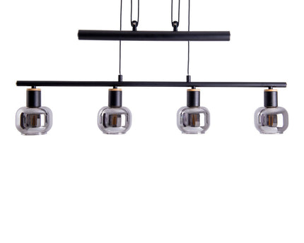 4 hanger lamp "fumoso", hanglamphoogte verstelbaar gemaakt van metaal en rookglas in zwart, met E14 -aansluiting, voor eetkamer, woonkamer, gang of kantoor, 78 x 10 cm