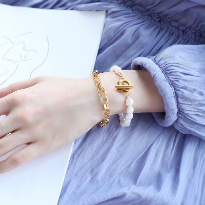 Zoetwaterparel kralen armband - bloemgesp