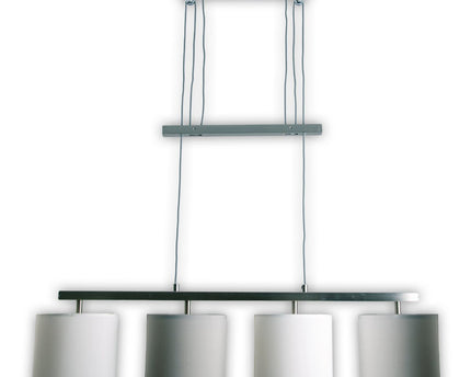 4 hanglamp "tilde", klassieke metalen slinger lamp en textiel in grijs en wit, met E27 -frame, hoogte verstelbaar, 86 cm lang, ideaal als eetlamp