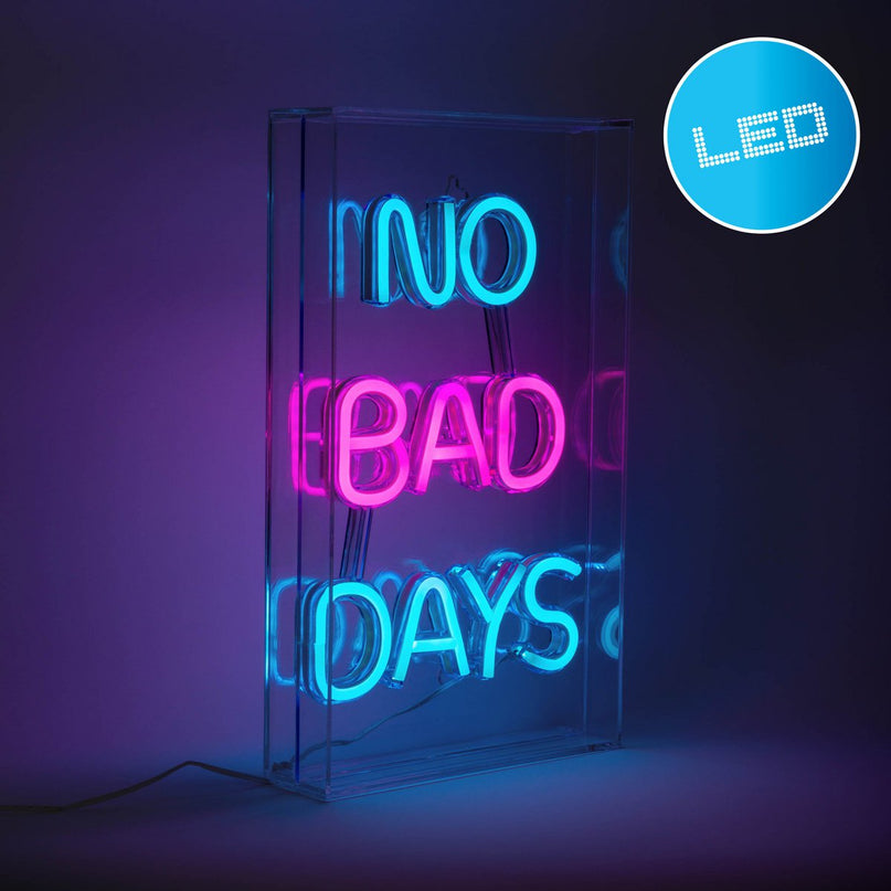 LED-lettertype licht "geen slechte dagen" decoratie voor binnen 30 x 18 cm, in blauw en magenta-rood