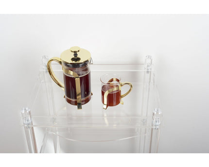 Glazen koffiezetapparaat met 9x9x18 cm vergulde metalen decor