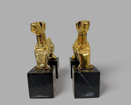 Modernist Art Deco Chrome Terrier Statues  Puppy Bookends (Set of 2)