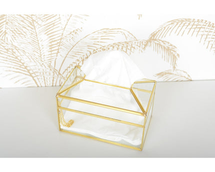 Transparante vierkante zakdoekbox gouden rand 23x13x13cm