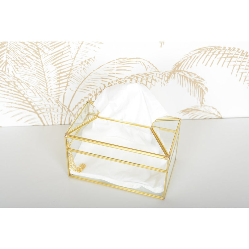 Transparante vierkante zakdoekbox gouden rand 23x13x13cm