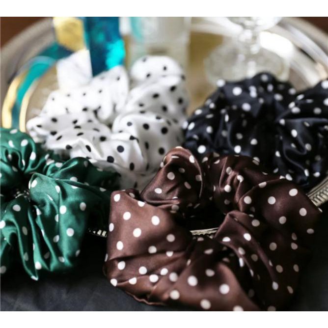 Polka Dot 100% zijden haarscrunchie - 6 cm breed