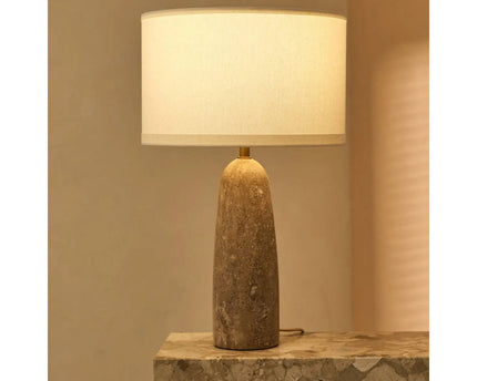 Isla travertijnlamp met katoenen kap – elegant en tijdloos