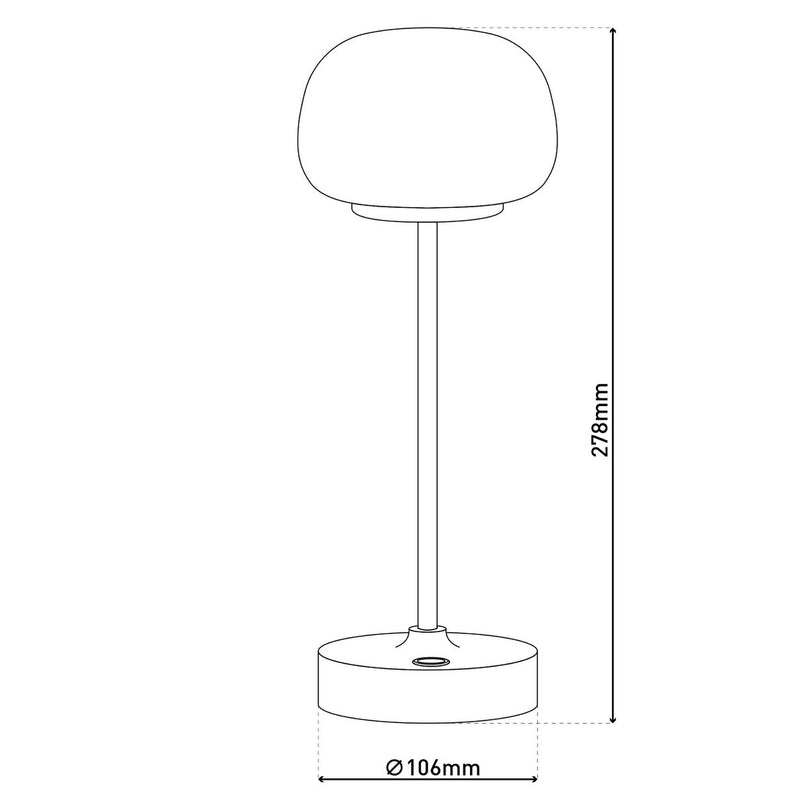 LED -batterij/ tafellamp "Pina" 30 cm hoog, gemaakt van metaal (beige) en glas (wit), geïntegreerde LED's, warm wit