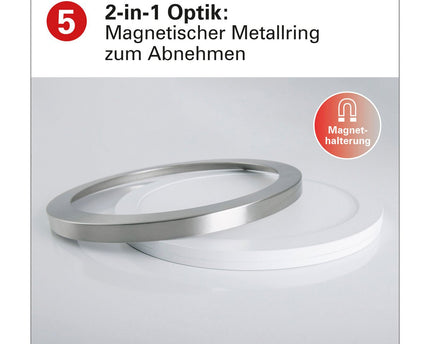 LED -plafondlamp "bonus", functie, metalen plafondlamp en plastic, ringen in chroom en wit kunnen worden gewijzigd, met stevig ingebouwde LED's, 22,5 cm diameter
