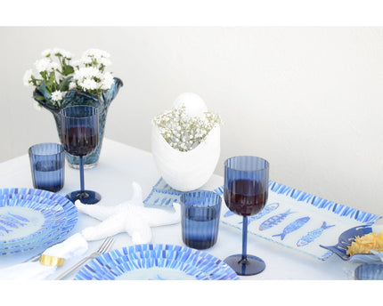 Rechthoekige schotel blauwe vis 35x25x2,8 cm