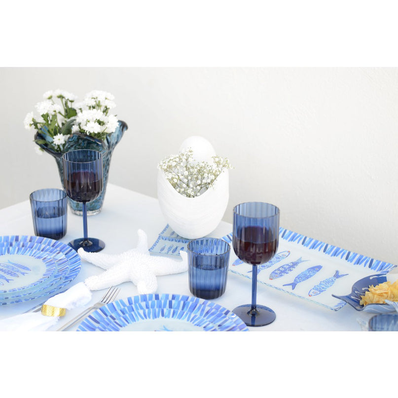 Rechthoekige schotel blauwe vis 35x25x2,8 cm