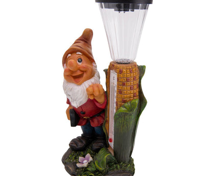 LED -decoratie Solar Light "Dwarf" met thermometer gemaakt van geschilderde polyresin, ongeveer 26 cm hoog en uitgerust met stevig geïnstalleerde LED's