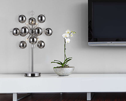 Tafellamp "explosie", tafellamp gemaakt van metaal en glas, chroom, G9, tafellamp 73 cm hoog