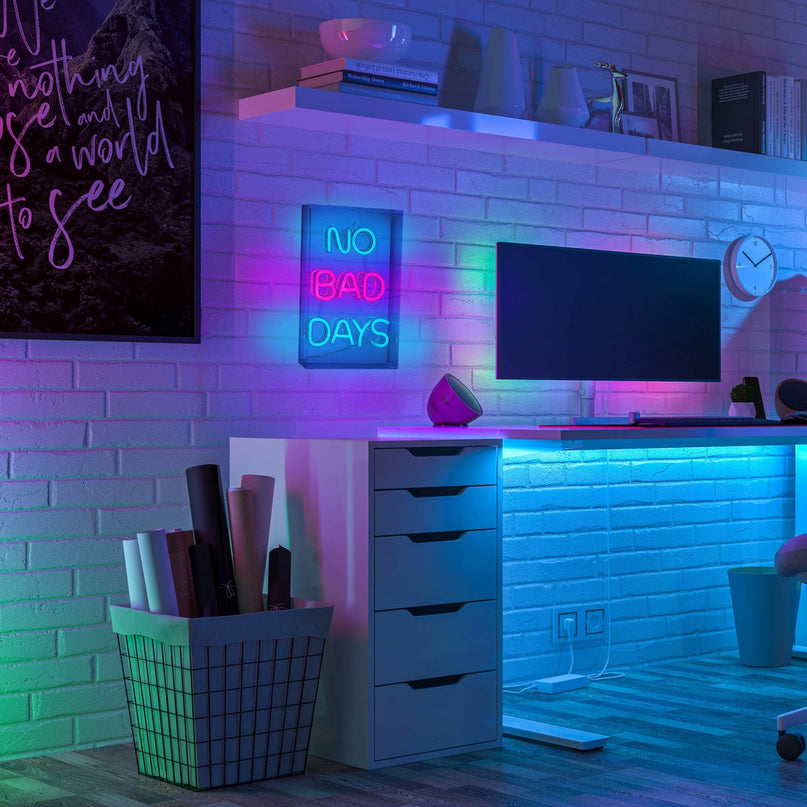 LED-lettertype licht "geen slechte dagen" decoratie voor binnen 30 x 18 cm, in blauw en magenta-rood