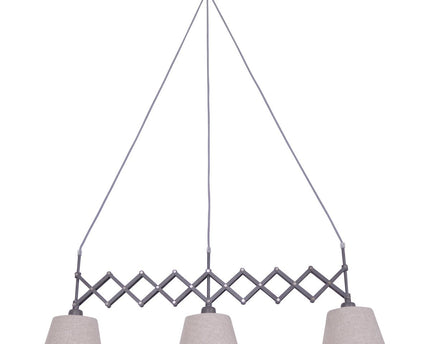 Shear hanger lamp "Adrienne", breedte uit te strekken van 52-100 cm, gemaakt van bruin metaal met natuurlijk gekleurde textiel parasols, E27-versies, verlichting voor woonkamer, eetkamer of kantoor