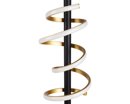 LED staande lamp "Belleza", moderne metalen vloerlamp en plastic in zwart, goud en wit, met stevig ingebouwde LED's, 140 hoog, verlichting voor woonkamer, eetkamer, slaapkamer of kantoor.