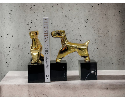 Modernist Art Deco Chrome Terrier Statues  Puppy Bookends (Set of 2)