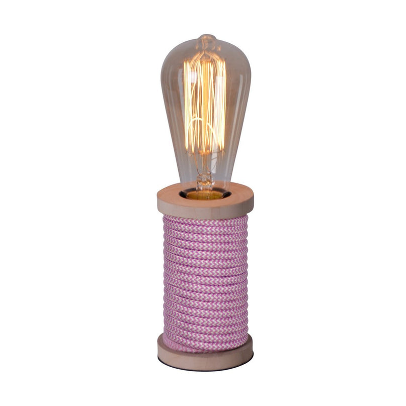 Tafellamp max. 12 cm hoog, decoratieve tafellamp gemaakt van metaal en plastic en textielmateriaal in roze wit, E27 -aansluiting, tafellamp voor eetkamer, keuken, kinderkamer, gang