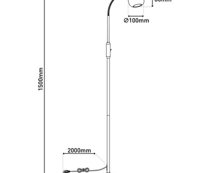 Glas-stand-lamp "Fumoso", vloerlamp gemaakt van metaal en glas in zwart, met E14-aansluiting, voor eetkamer, woonkamer, hal of kantoor, vloerlamp binnen, 150 cm hoog.