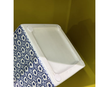 Blauw-witte porseleinen bloemenvaas (vierkante stijl)