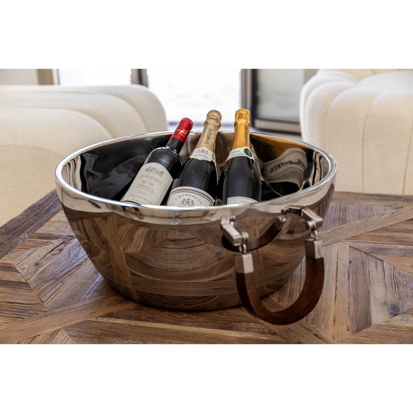 Dubbele muur champagne emmer met houten handvat 48x48x20cm