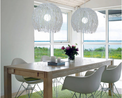 Korb hanger lamp "struwel" Ø 40, gemaakt van witte rattan, e27 -versie.