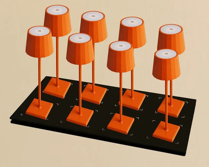 Combi Set Professional-8 x Wouter Blossom Orange Oplaadbare tafellampen & 1 x Central Station draadloos oplaadstation met Qi-Technology-Perfect voor restaurants, gastvrijheid en hotels