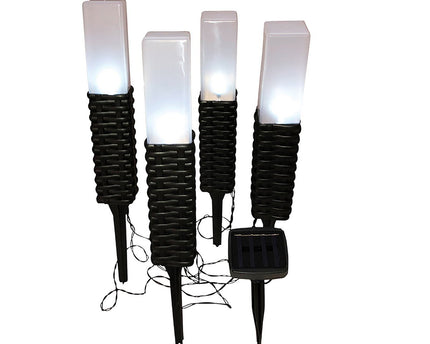 4 Set LED Outdoor Spike, voor buiten, plastic aarde spit in zwart, geïntegreerd LED
