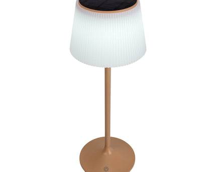 Zonne -batterijlamp "EMMI" 38 cm hoog, paraplu Ø 13 cm, metaal in amandel en wit plastic, voor de buitenruimte, dimable CCT.