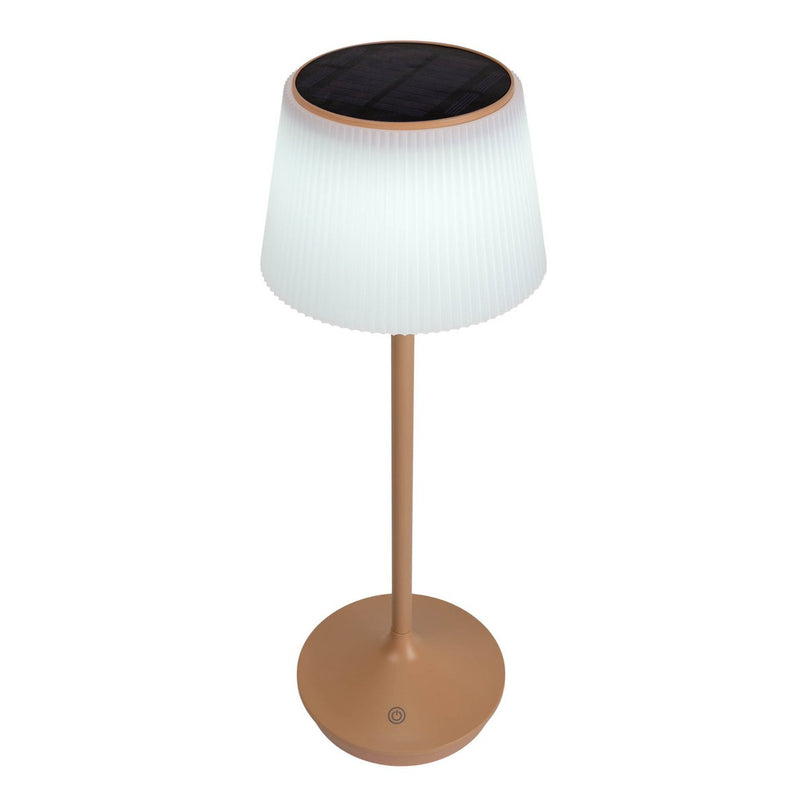 Zonne -batterijlamp "EMMI" 38 cm hoog, paraplu Ø 13 cm, metaal in amandel en wit plastic, voor de buitenruimte, dimable CCT.