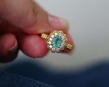 Emerald Gemstone Flower Ring - Real Emerald -verstelbaar
