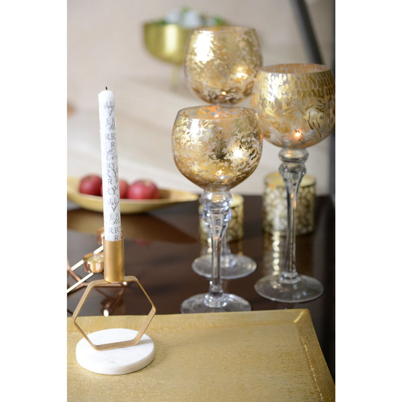 Mat ecoto gouden kandelaar marmersteun h.17 cm