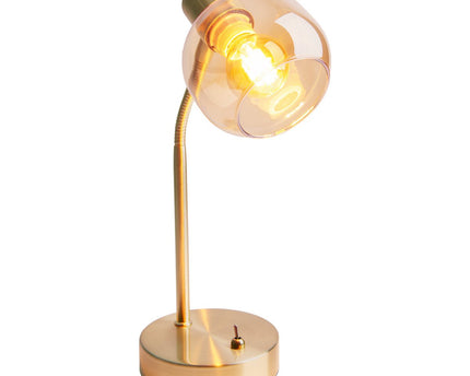 Tafellamp "Libby", klassieke tafellamp gemaakt van messing gekleurd metaal en getinte glas in Amber, met E14-aansluiting, voor eetkamer, woonkamer, gang of kantoor, 34 cm hoog