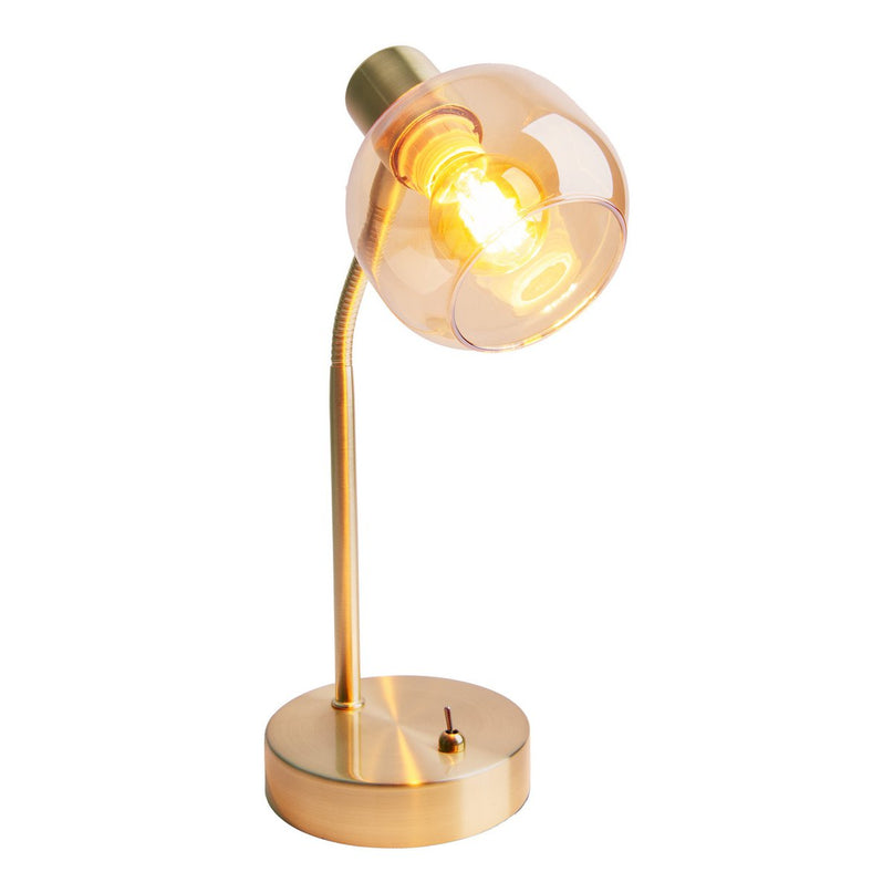 Tafellamp "Libby", klassieke tafellamp gemaakt van messing gekleurd metaal en getinte glas in Amber, met E14-aansluiting, voor eetkamer, woonkamer, gang of kantoor, 34 cm hoog
