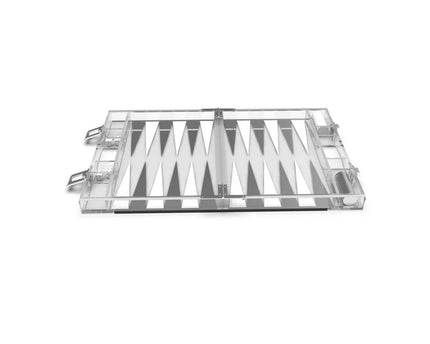 Backgammon Game Mini Case in White and Silver Acryl 25x20X5C