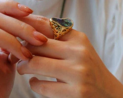 Ocean Wave Design Abalone Shell Statement Ring