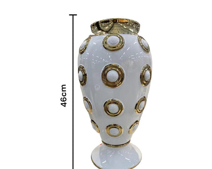 Witgouden grote vaas met 4 cirkels H46cm (CV11617-17WIT)