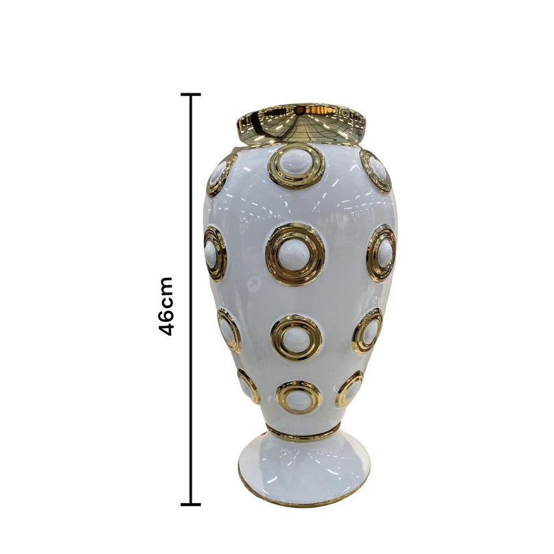 Witgouden grote vaas met 4 cirkels H46cm (CV11617-17WIT)