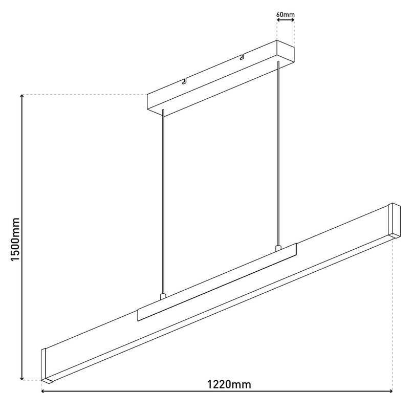 LED hanglamp "Wilma" gemaakt van metaal en hout (MDF) in zwart en bruin, ca. 122.2 cm lang, ca. 150 cm hoog, in hoogte verstelbaar, met geïntegreerde lamp, dimbaar, met geheugeneffect