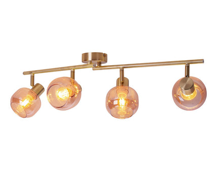 4er spot/plafondlamp "libby", klassieke plafondlamp gemaakt van messing gekleurd metaal en getinte glas in barnsteen, met E14-aansluiting, voor eetkamer, woonkamer, gang of kantoor, 80 cm lang