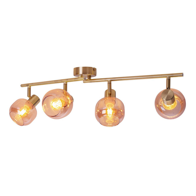 4er spot/plafondlamp "libby", klassieke plafondlamp gemaakt van messing gekleurd metaal en getinte glas in barnsteen, met E14-aansluiting, voor eetkamer, woonkamer, gang of kantoor, 80 cm lang